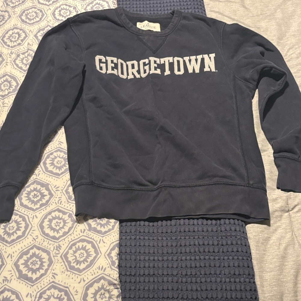 League Navy Crewneck Sweatshirt with White Georgetown Lettering